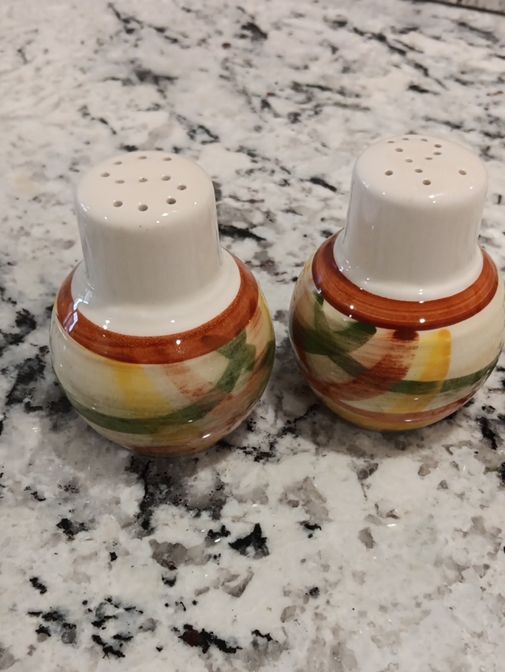 Vintage Vernonware Homespun Pattern Ceramic Salt and Pepper Shakers -